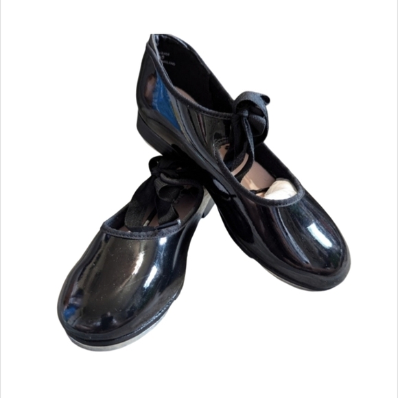 Capezio tap dance shoes size 1 in black patent leather excellent condition - Picture 1 of 10